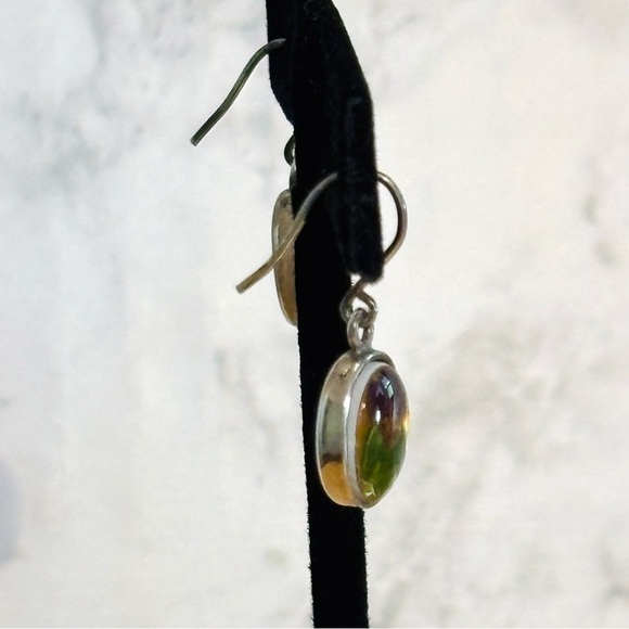 Vintage Sterling Silver 925 Preserved Flower Dangly Earrings - Picture 3 of 7